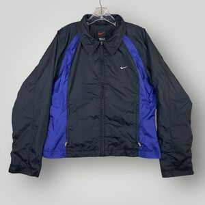 Nike Jacket womens Large Black Blue Full‎ Zip Windbreaker Mesh Lined Pockets 90s